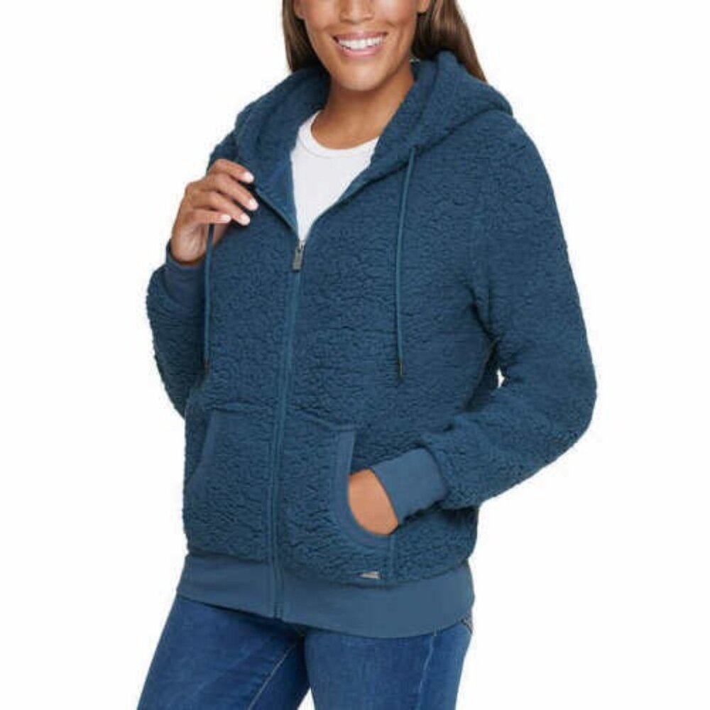 Marc New York Women's Cozy Fleece Full Zip Hooded Jacket (Blue, Small) - Picture 2 of 5